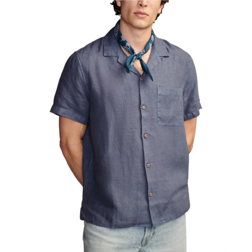 Mens Lucky Brand Linen Camp Collar Short Sleeve Shirt