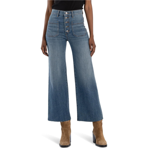 Womens KUT from the Kloth Meg High Rise Wide Leg Expo Btn Raw Hem Patch Pockets