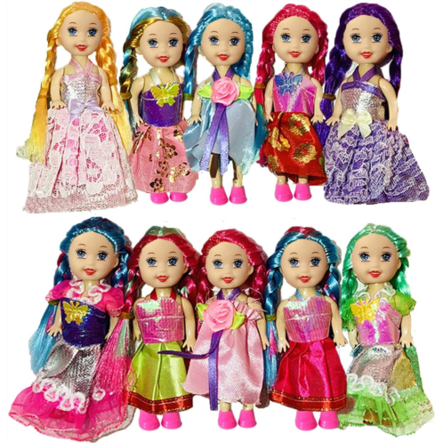 JING SHOW BUSSINESS 10 Sets Doll Clothes for 3 inch Mini Doll ，Include 10 Pieces Girl Mini Dolls, 10 Sets Handmade Doll Clothes and 10 Pairs of Doll Shoes