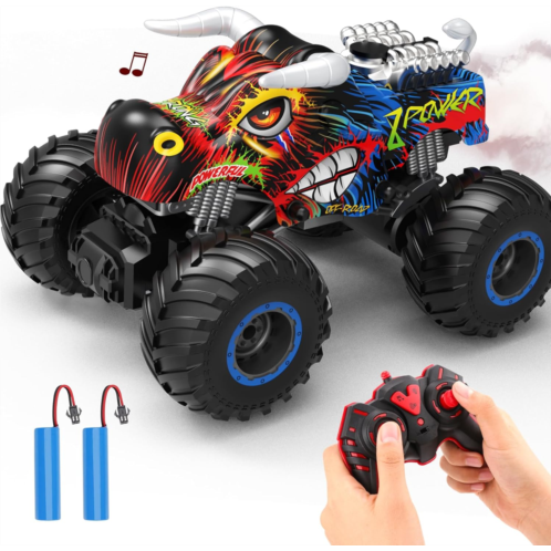 NEXBOX Remote Control Monster Trucks for Boys Age 4-7 8-12 Year Old - RC Bull Car Toys for Kids, Ideas Christmas and Birthday Gifts, 2.4 GHz Multi-Terrain Off-Road Car with Music L