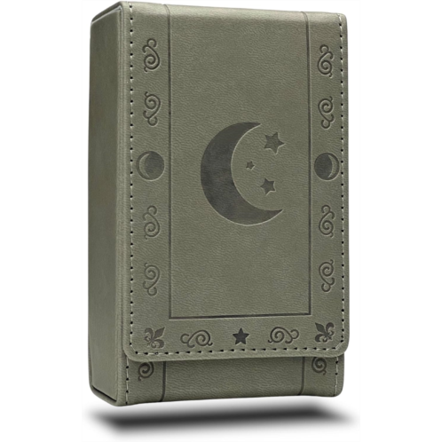Luck Lab Leather Tarot Card Case/Holder - Grey - For Most Standard Size Tarot Cards (Fits Deck size with Box measuring 4.875 x 2.875 x 1.25)- Moon Design