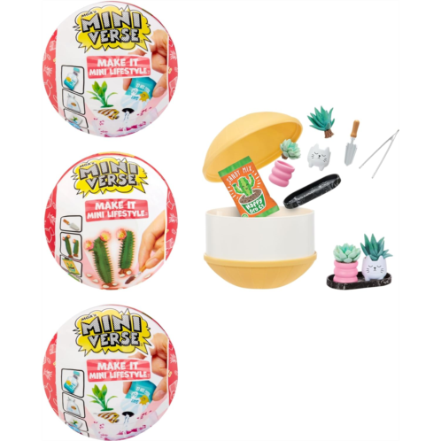 MGAs Miniverse Make It Mini Lifestyle Series 1 Succulents Pack Bundle (3 Pack) Mini Collectibles, Mystery Blind Packaging, DIY, Resin Play, Replica Items, Collectors, 8+