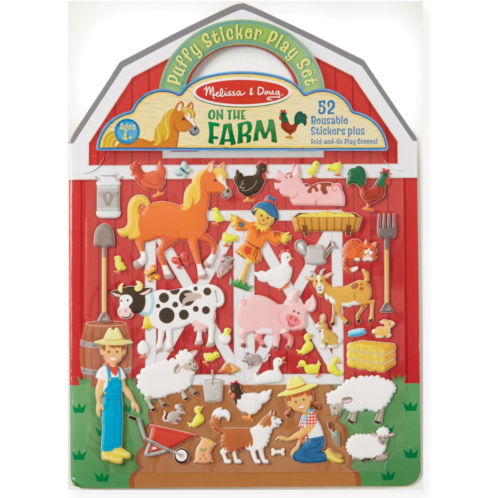 Melissa & Doug Puffy Sticker Play Set - On the Farm - 52 Reusable Stickers, 2 Fold-Out Scenes - Restickable Farm Sticker Book, Puffy Farm Animals Removable Stickers For Kids Ages 4