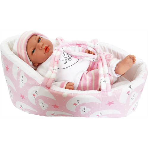 Ann Lauren Dolls 15.2 Inch Baby Doll in Pink Moon and Stars Bassinet