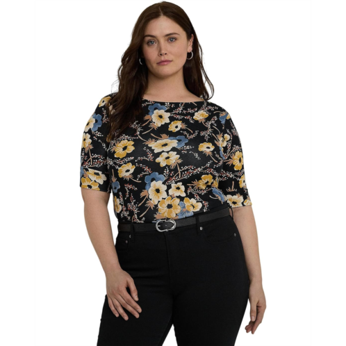 POLO RALPH LAUREN Womens Lauren Ralph Lauren Plus Size Floral Stretch Cotton Boatneck Tee