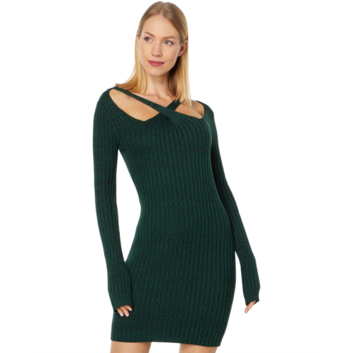 Womens MONROW Cosmo Rib Sweaterdress w/ Crossover Neck