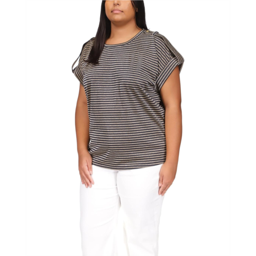 Michael Michael Kors Plus Size Stripe Snap Epaulette T-Shirt