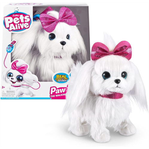 Pets Alive Lil Paw The Walking Puppy by ZURU Interactive Dog That Walk, Waggle, and Barks, Interactive Plush Pet, Electronic Leash, Soft Toy for Kids and Girls