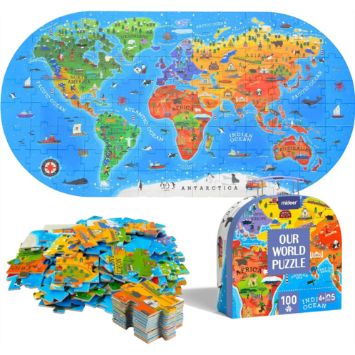 Mideer 100Pcs World Map Jigsaw Puzzles for Kids Ages 4-8,Floor Puzzles for Kids Ages 3-5,Toddler Puzzle for Children,Premium Geography Educational Toys Box,Pre School Learning Game
