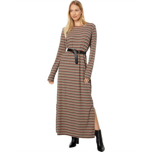 Womens Mod-o-doc Multicolor Autumn Stripe Long Sleeve Crew Neck Maxi Dress