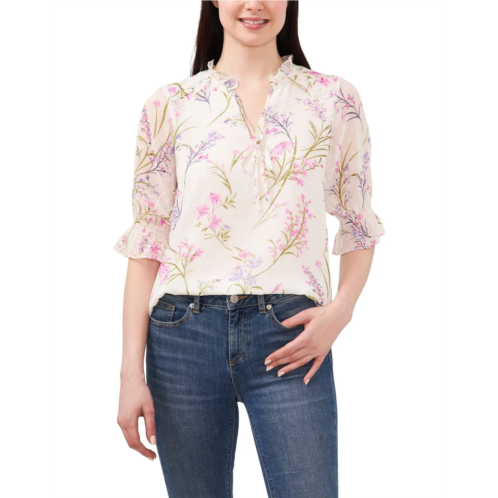 CeCe Elbow Sleeve Split-Neck Blouse