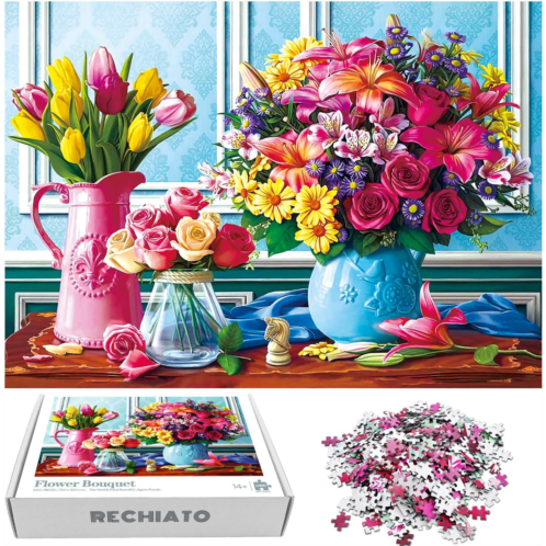 RECHIATO Jigsaw Puzzles 1000 Pieces for Adults Spring Flowers, Puzzle Gifts for Women & Mom, Grandmother, Birthday Christmas Valentines Jigsaw Puzzles for Adults 1000 Pieces and Up