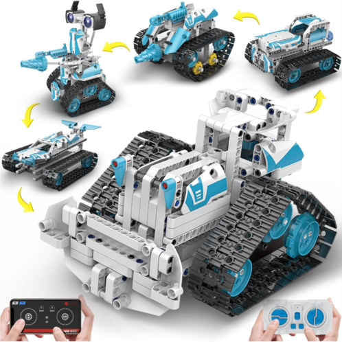 BEHOWL Technique Car Building Set, STEM Kits for Kids Age 8-10, 11-16, 5in1 Remote & APP Control Tracked Racer/Robot/Tank/Bulldozer, RC Toy Gifts for Boys Girls 8-16, (700 PCS)