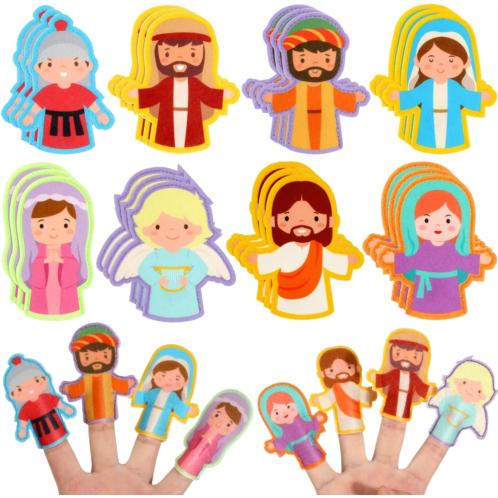 Karenhi 24 Pcs Religious Finger Puppets for Easter Christian Nativity Bible Toys Felt Jesus Toys for Easter Party Easter Egg Fillers Sunday School Activity Supplies Bible Study Set, 8 Styl