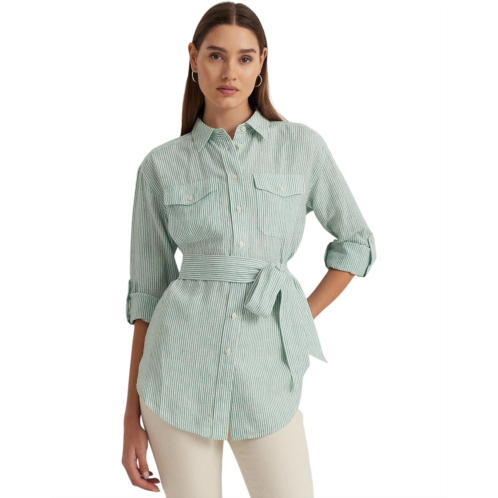 POLO RALPH LAUREN Womens Lauren Ralph Lauren Relaxed Fit Striped Belted Linen Shirt