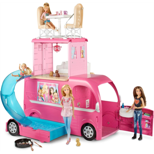 Barbie Pop-Up Camper Transforms into 3-Story Play Set with Pool!, Pink