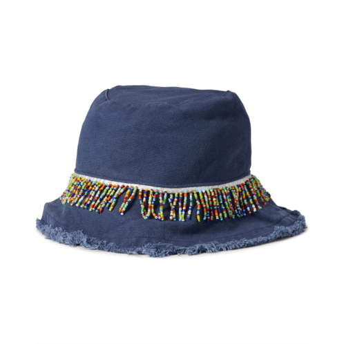 Badgley Mischka Woven Bucket Hat with Beaded Trim