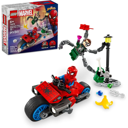 LEGO Marvel Motorcycle Chase: Spider-Man vs. Doc Ock, Buildable Toy for Kids with Stud Shooters and Web Blasters, 2 Marvel Minifigures, Super Hero Toy, Gift for Boys and Girls Aged
