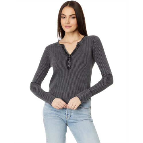 Womens Lucky Brand Chunky Cropped Raw Edge Henley