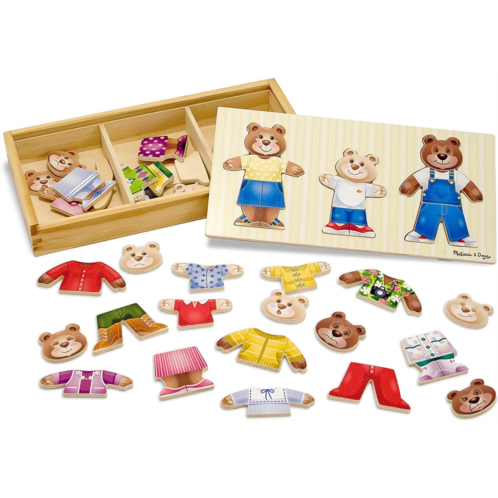 Melissa & Doug Mix n Match Wooden Bear Family Dress-Up Puzzle With Storage Case (45 pcs) - Wooden Teddy Bear Puzzle, Sorting And Matching Puzzles For Toddlers Ages 3+