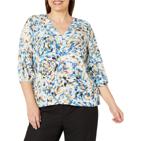 Liverpool Los Angeles Plus Size 3/4 Sleeve Double V-Neck Top