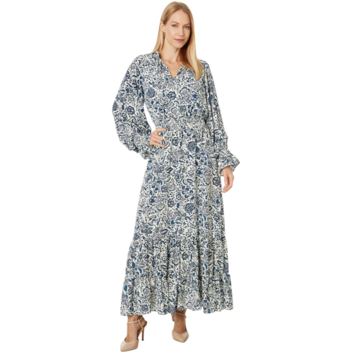 Vince Camuto Long Sleeve Maxi Dress With Smocked Waist And Neck Ties
