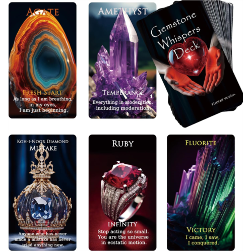 Trikendou Gemstone Whispers Deck Oracle Cards, 54 Oracle Cards Deck for Tarot Reading, Beginner Oracle Deck, Foiled Oracle Cards with Meaning on Them