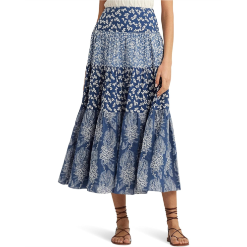 POLO RALPH LAUREN Womens Lauren Ralph Lauren Patchwork Floral Voile Tiered Skirt