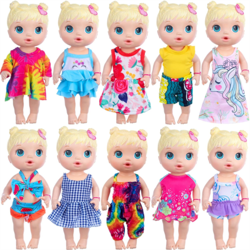 UNICORN ELEMENT 10 Sets Alive Baby Doll Clothes and Accessories Fit 12 Inch Baby Girl Doll ,Set Included Dresses, T-Shirts, Pants, Jumpsuit,Swimsuit-Best Gift for Girls