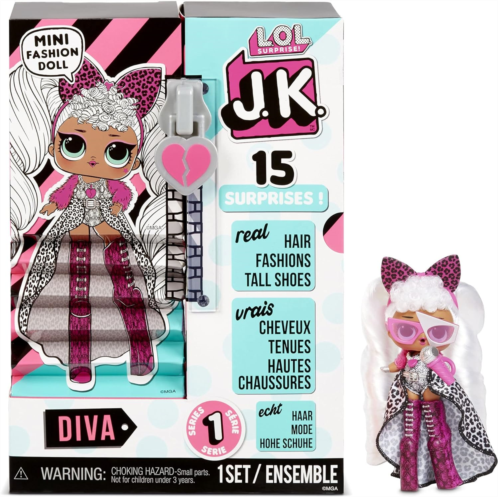 L.O.L. Surprise! LOL Surprise JK Mini Fashion Doll Diva with 15 Surprises Including Dress Up Doll Outfits, Exclusive Doll Accessories - Gifts for Girls and Mix Match Toys for Kids