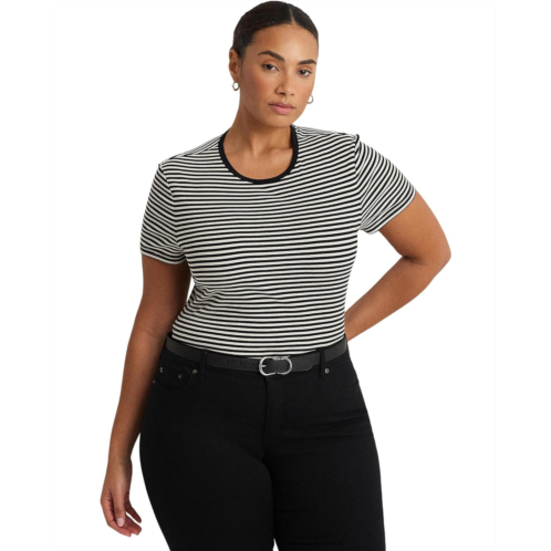 POLO RALPH LAUREN Womens Lauren Ralph Lauren Plus-Size Striped Stretch Cotton Crewneck Tee