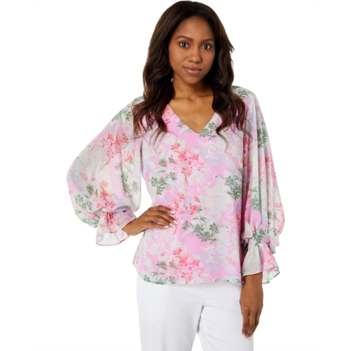 Vince Camuto Long Sleeve Smock Cuff V-Neck Glowing Garden Blouse