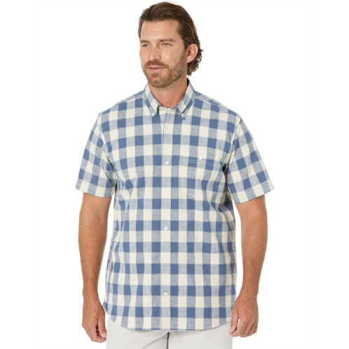 L.L.Bean Mens LLBean Comfort Stretch Chambray Shirt Short Sleeve Traditional Fit Plaid - Tall