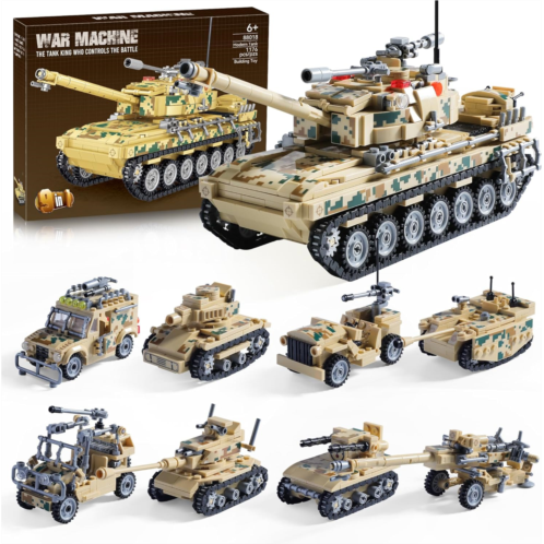 MISTBUY Military Tank Building Blocks Toys Set (1176 Pieces), Compatible with Lego, Create A Large Army Tank or 8 Sets of Military Models, Great for Boys Kids Age 6+ Year Old
