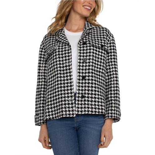 Liverpool Los Angeles Petite Boxy Shacket with Side Slits Houndstooth Woven Jacquard