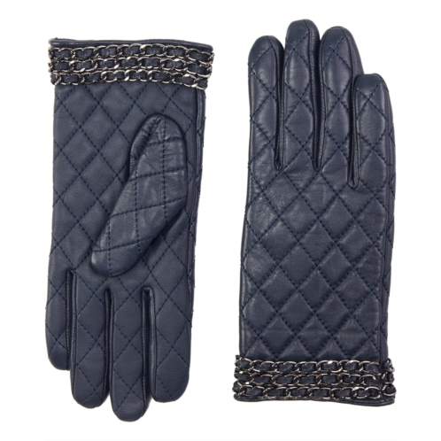 Badgley Mischka Quilted Leather Gloves w/ Chain