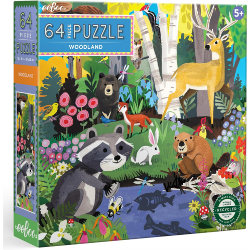 eeBoo: Woodland - 64 Piece Puzzle - 15 x 15 Kids Square Jigsaw, Glossy Pieces, Ages 5+