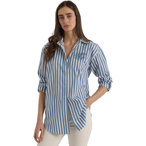 POLO RALPH LAUREN Womens Lauren Ralph Lauren Petite Oversize Striped Cotton Broadcloth Shirt