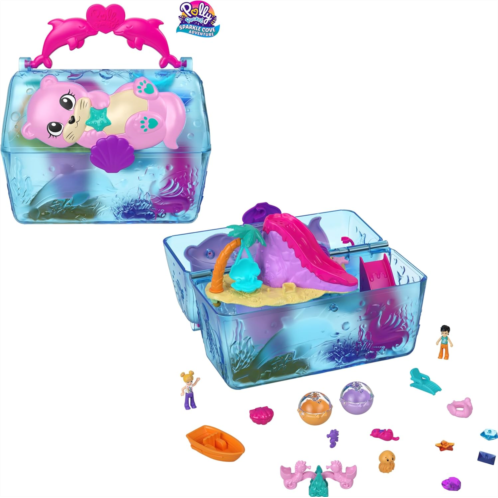 Polly Pocket Playset, Animal Toy with 2 Dolls, Surprise Accessories & Water Play, Sparkle Cove Adventure Treasure Chest