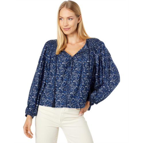 Lucky Brand Printed Smocked Peasant Blouse