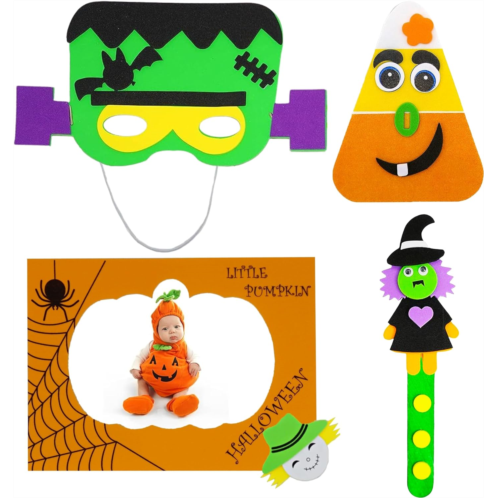 4Es Novelty Halloween Crafts for Kids (Makes 4) Includes 1 Picture Frame, 1 Mask, 1 Bookmark, 1 Candy Corn Craft - Fall Crafts for Kids Ages 3-12