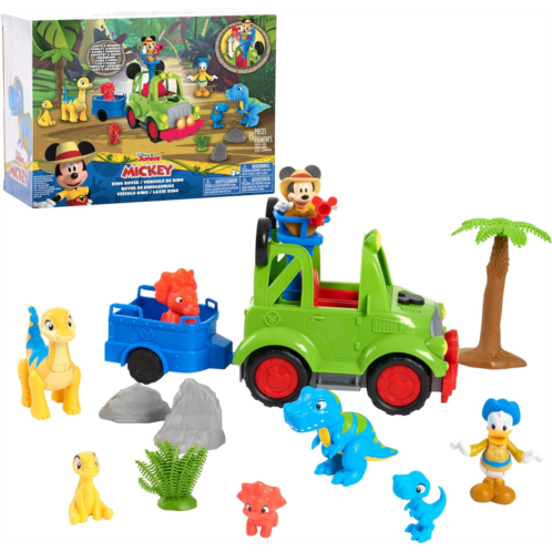 Just Play MICKEY Disney Junior Mouse Funhouse Dino Safari Rover 16-Piece Play Figures and Vehicle Playset, Officially Licensed Kids Toys for Ages 3 Up, Amazon Exclusive,Blue