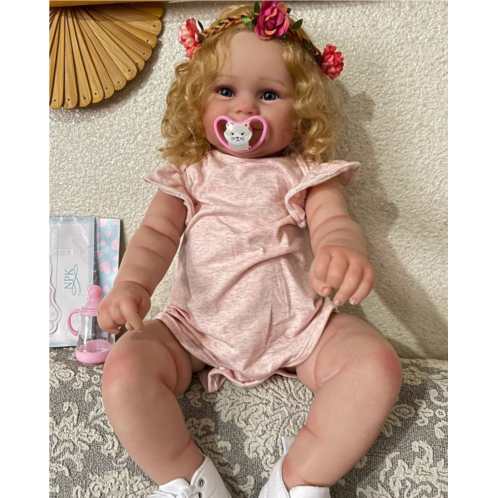 Pinky Reborn Baby Doll 20 Inch Newborn Baby Dolls Toddler Girl with Blonde Hair Realistic Doll Handmade Veins Silicone Reborn Dolls for Age 3+