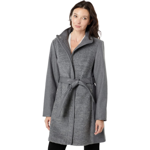Vince Camuto Belted Wool Coat with High Neck and PU Trim V29777A-ME
