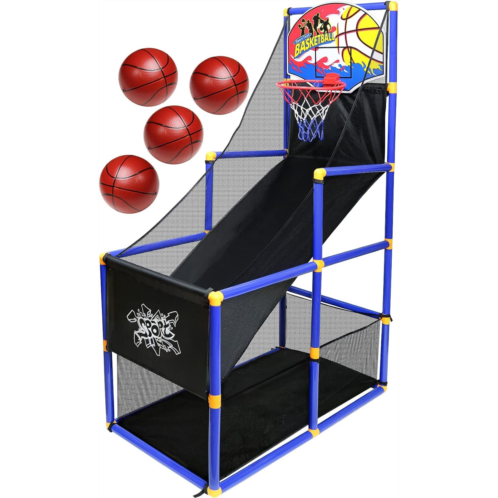 Kiddie Play Toy Basketball Hoop Arcade Game Set with 4 Balls & Air Pump, Indoor Outdoors Sports Toys for Kids