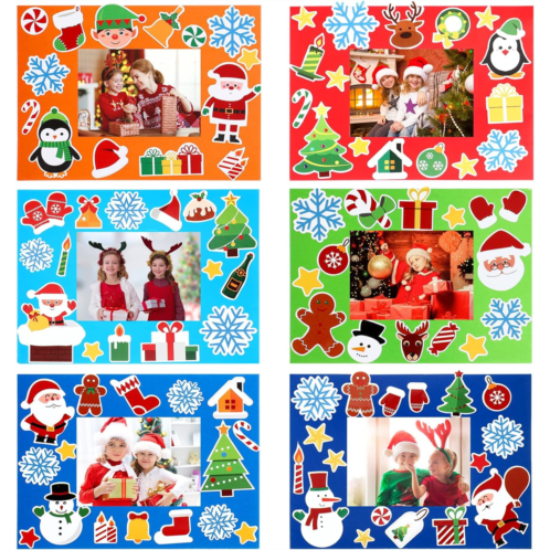 Queekay 24 Packs Christmas Crafts for Kids Holiday Picture Frame DIY Craft Kits with 330 Stickers Gingerbread Santa Reindeer Snow Stickers Xmas Art Favor for Children Home Classroom Party
