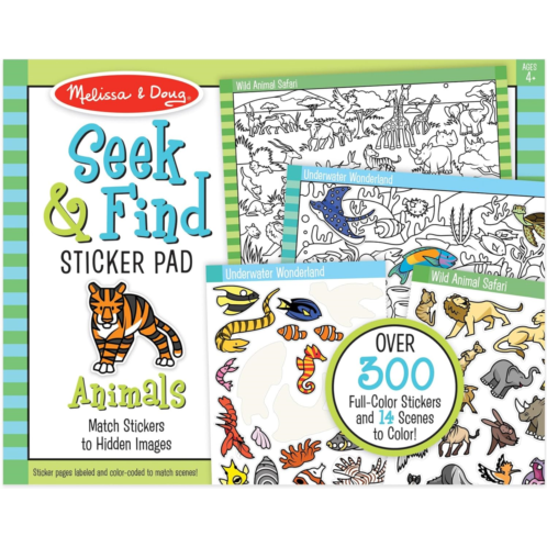 Melissa & Doug Seek and Find Sticker Pad, Animals (400+ Stickers, 14 Scenes to Color) - FSC Certified