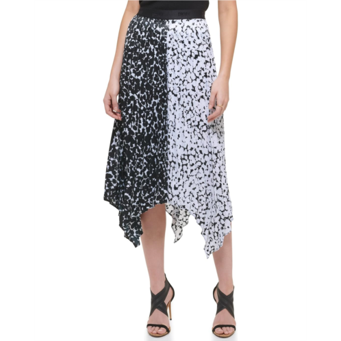 DKNY Pull-On Asymmetrical Printed Color-Block Skirt