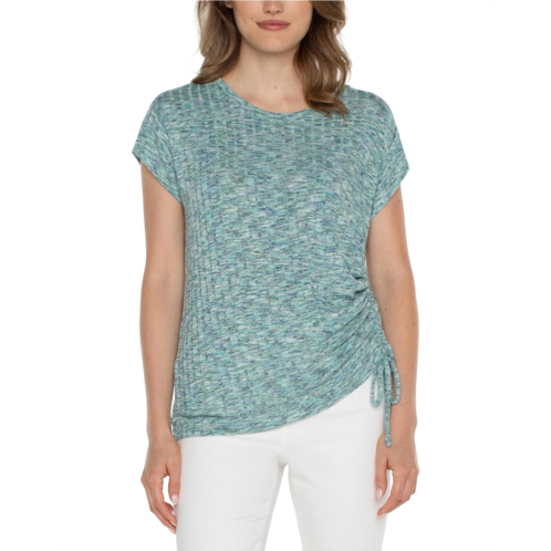 Womens Liverpool Los Angeles Short Sleeve Scoop Neck with Side Tie Detail Space Dye Rib Knit