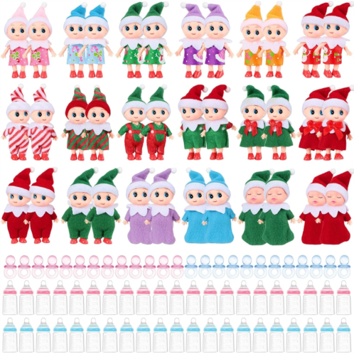 Jenaai 108 Pcs Mini Elves Doll Set with 36 Christmas Elf Tiny Plush Dolls 36 Elf Milk Bottles and 36 Elf Pacifiers Mini Elves Cute Elf Toy for Christmas Xmas New Year Gift Decorati